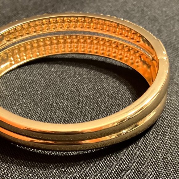 Natasha Gold Tone Hinged Bangle with Crystals (8") - Picture 6 of 10